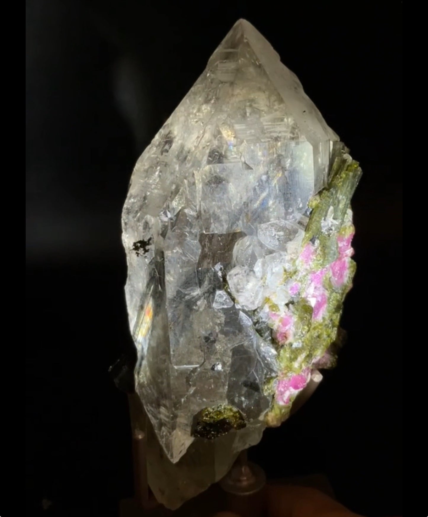 Natural Smoky Elestial With High Quality Vibrant Watermelon Tourmaline Collectors Piece