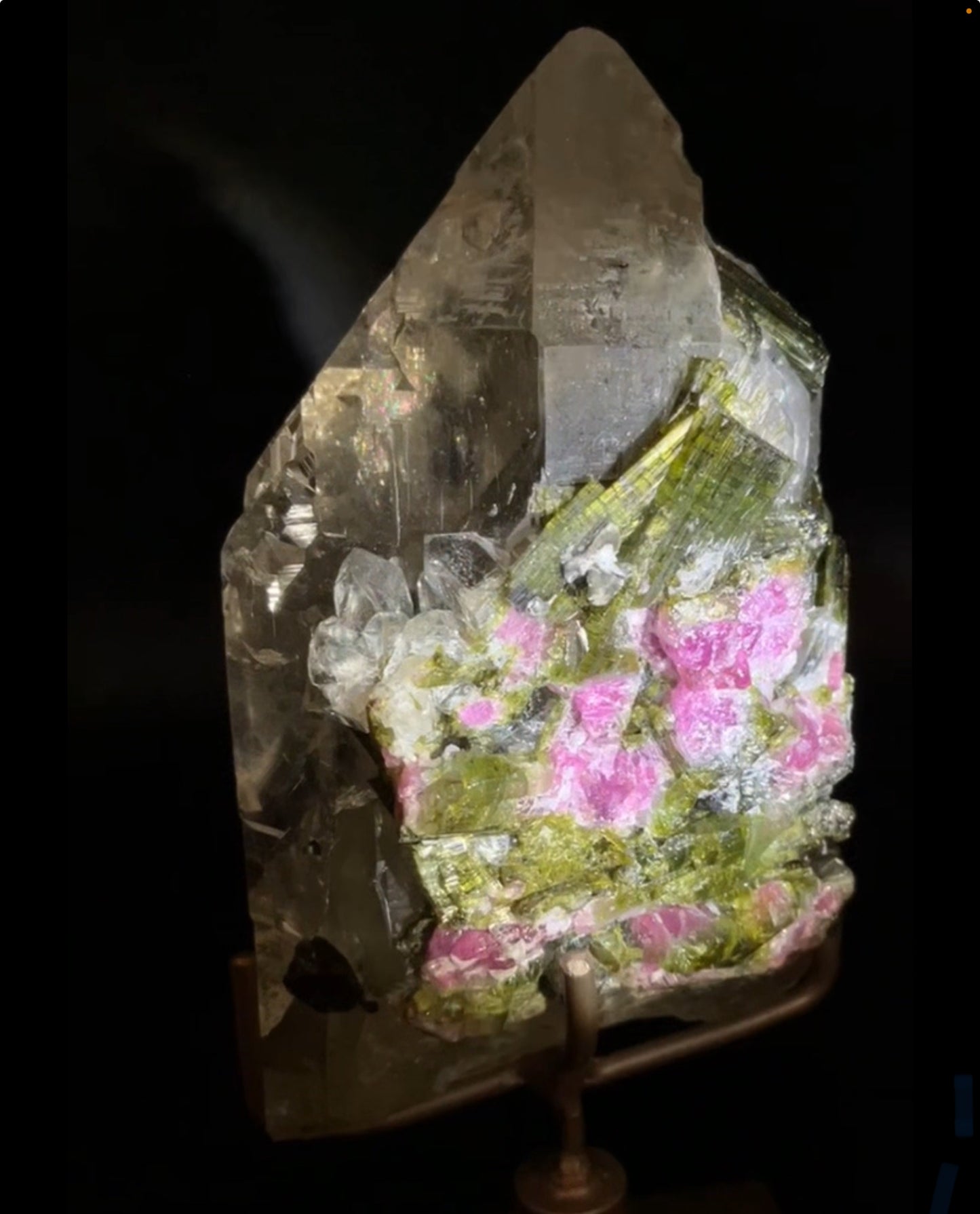 Natural Smoky Elestial With High Quality Vibrant Watermelon Tourmaline Collectors Piece