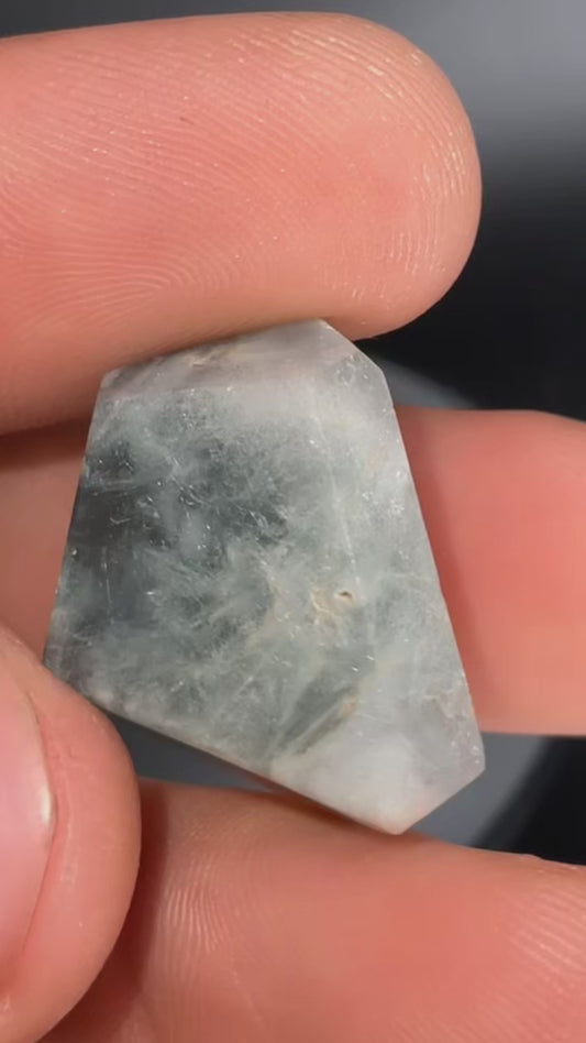 Blue And White Cotton Ball Amphibole In Quartz