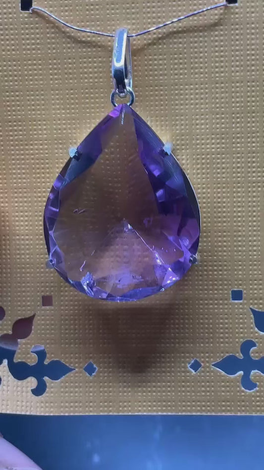 AAA Amethyst Faceted Tear Drop 950 Silver Pendant