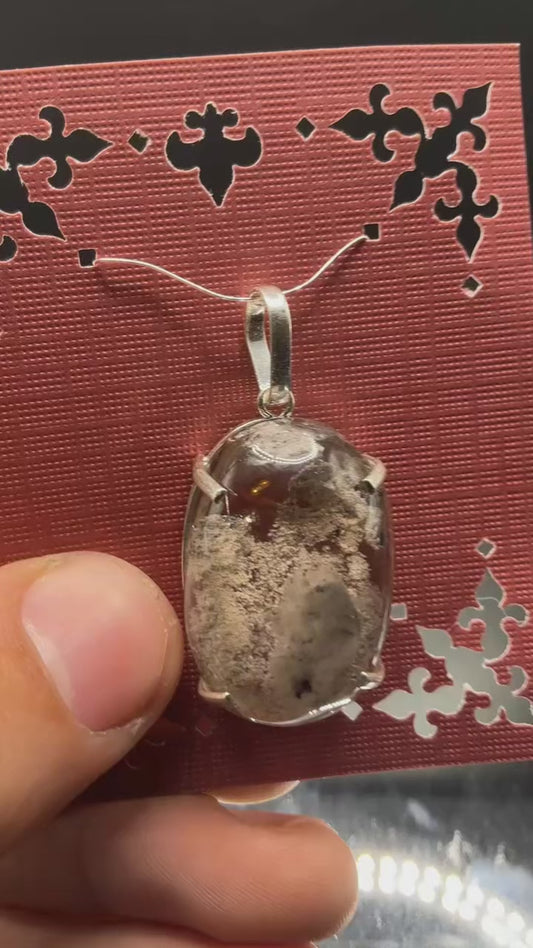 AAA Garden Quartz And Blue/Grey Amphibole 950 Silver Pendant