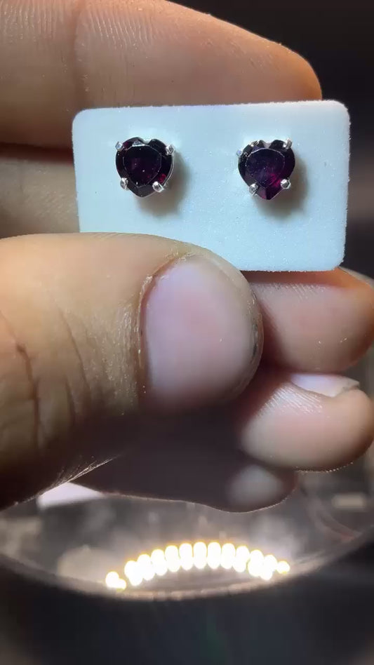 Garnet Gemstone Faceted Heart B 925 Silver Earrings