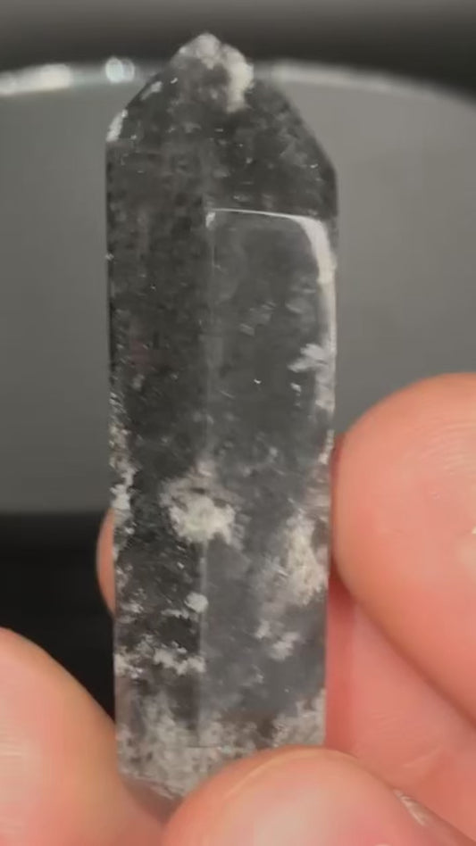 AAA Saturated Black Phantom Lemurian With Lodalite Double Terminated Point