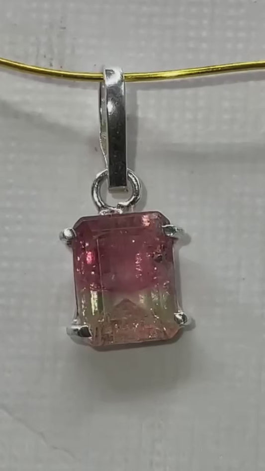 Bicolor Rose Pink With Yellow Tourmaline Gemstone 950 Silver Pendant