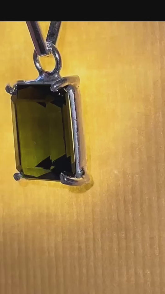 Deep Green Tourmaline Gemstone 950 Silver Pendant