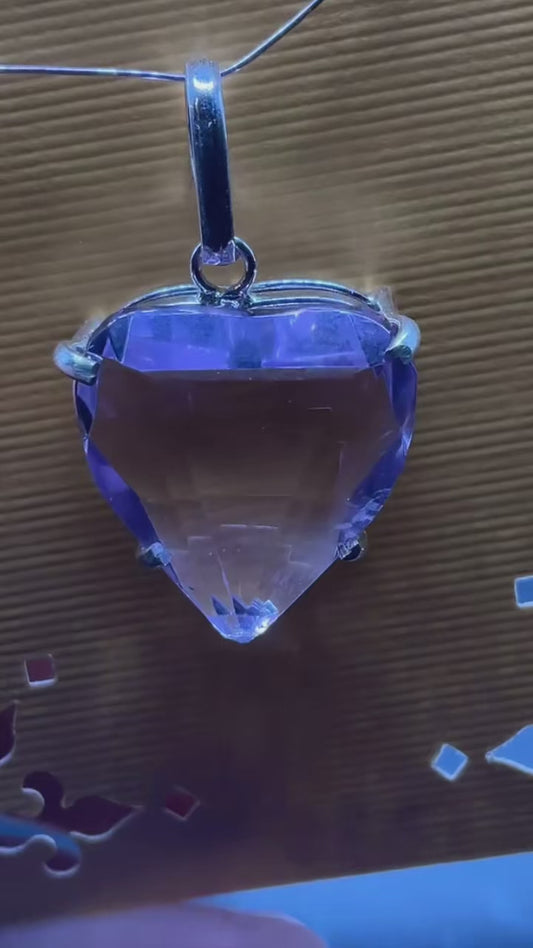 AAA Amethyst Faceted Heart 950 Silver Pendant