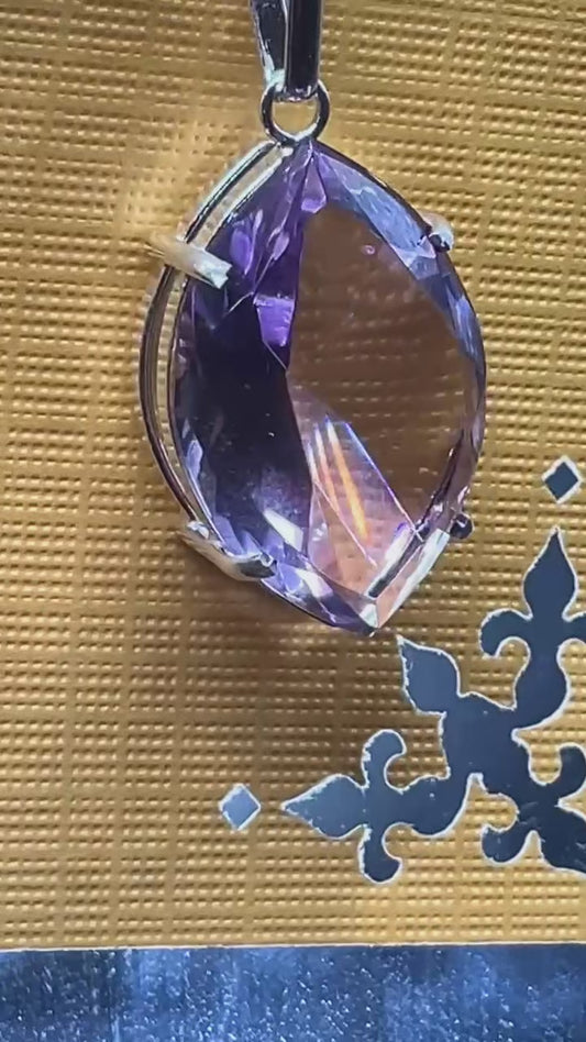 AAA Amethyst Faceted Eye 950 Silver Pendant