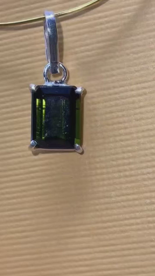 Dark Green Tourmaline Gemstone 950 Silver Pendant