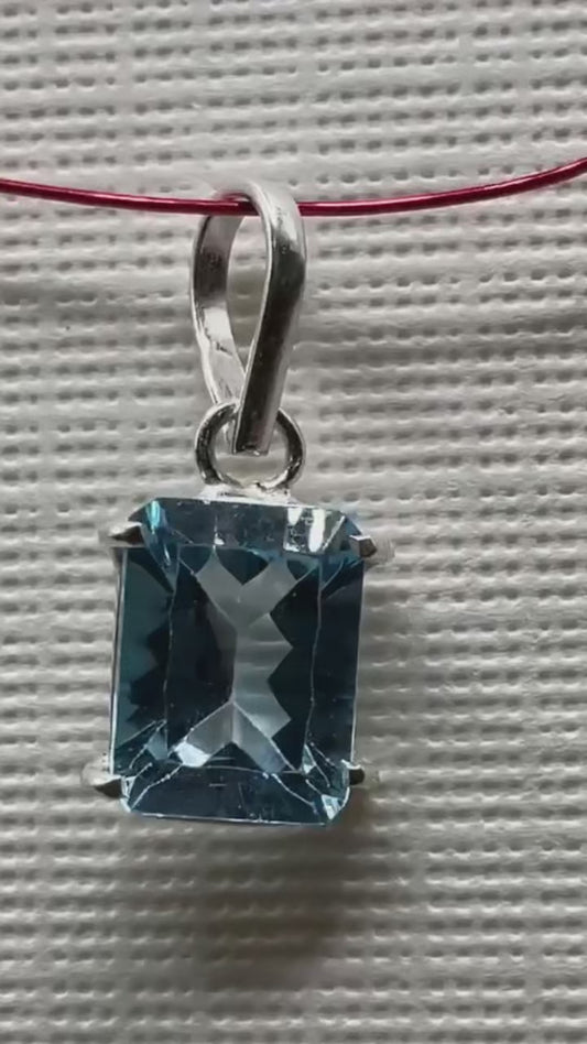 Blue Topaz Gemstone 950 Silver Pendant