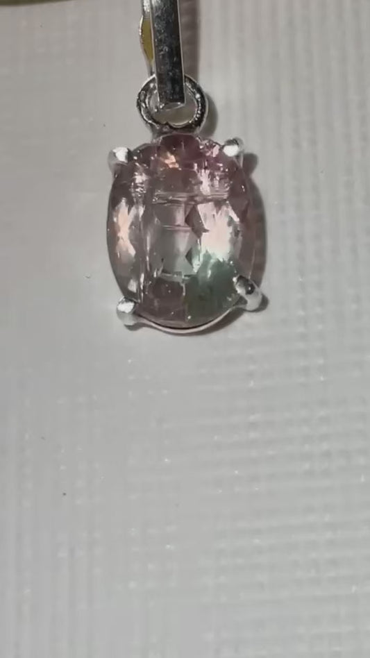 Bicolor Mint Green And Light Pink Tourmaline Gemstone In 950 Silver