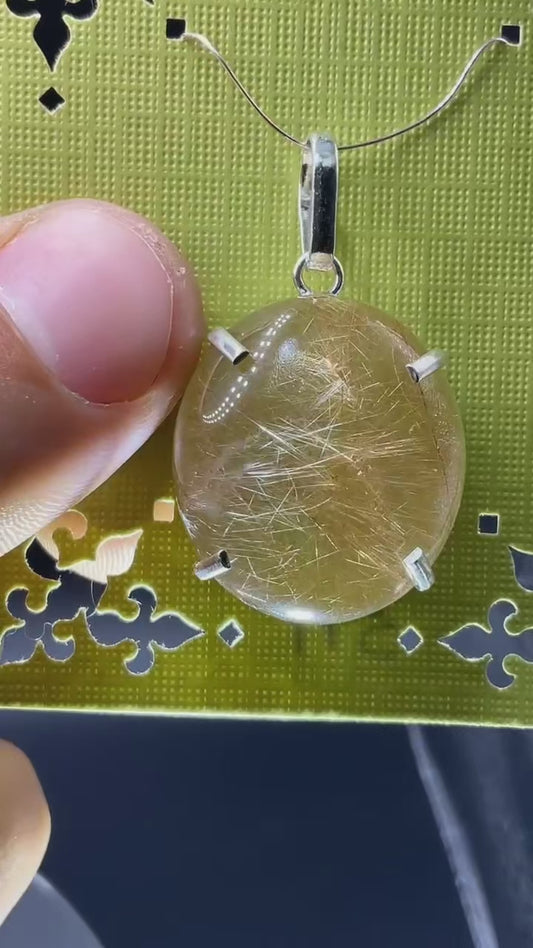 AAA Colorful Rutilated Quartz 950 Silver Pendant