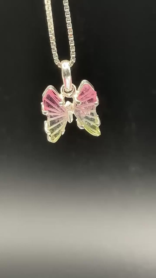 Tri Color Tourmaline Butterfly 950 Silver Pendant