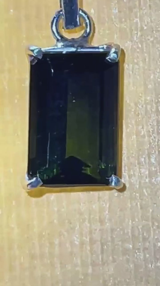 Deep Green Tourmaline Gemstone 950 Silver Pendant