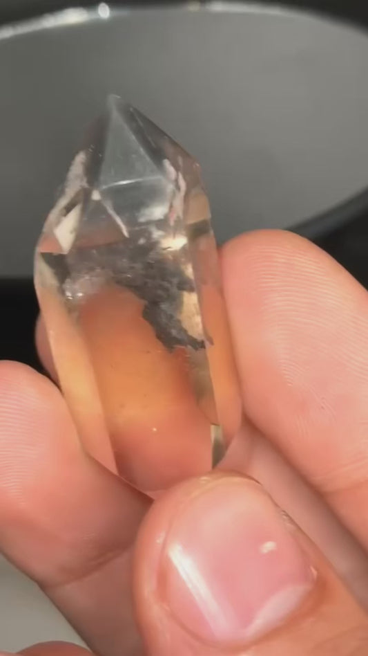 AAA Saturated Black Phantom Light Citrine Lemurian Double Terminated Point