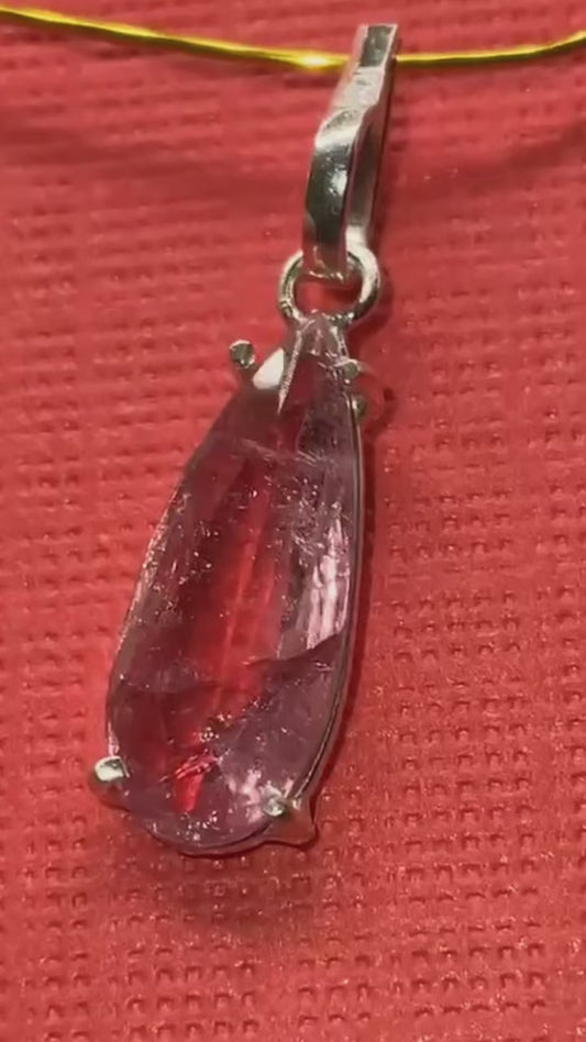 Pink Tourmaline Gemstone 950 Silver Pendant