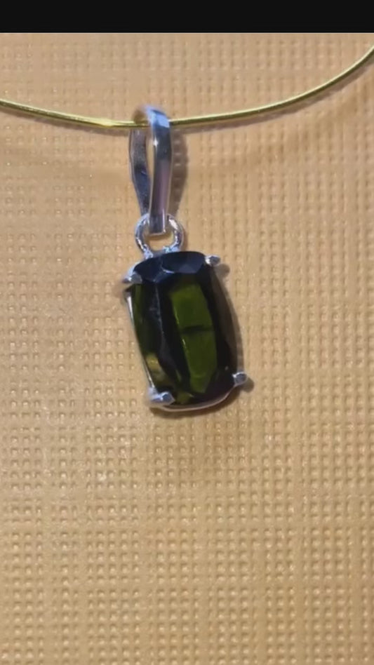 Deep Green Tourmaline Gemstone 950 Silver Pendant