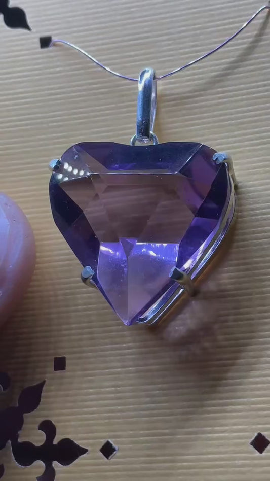 AAA Amethyst Faceted Heart 950 Silver Pendant