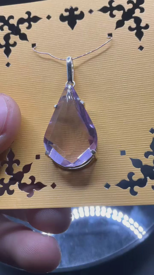 AAA Amethyst Faceted Tear Drop 950 Silver Pendant