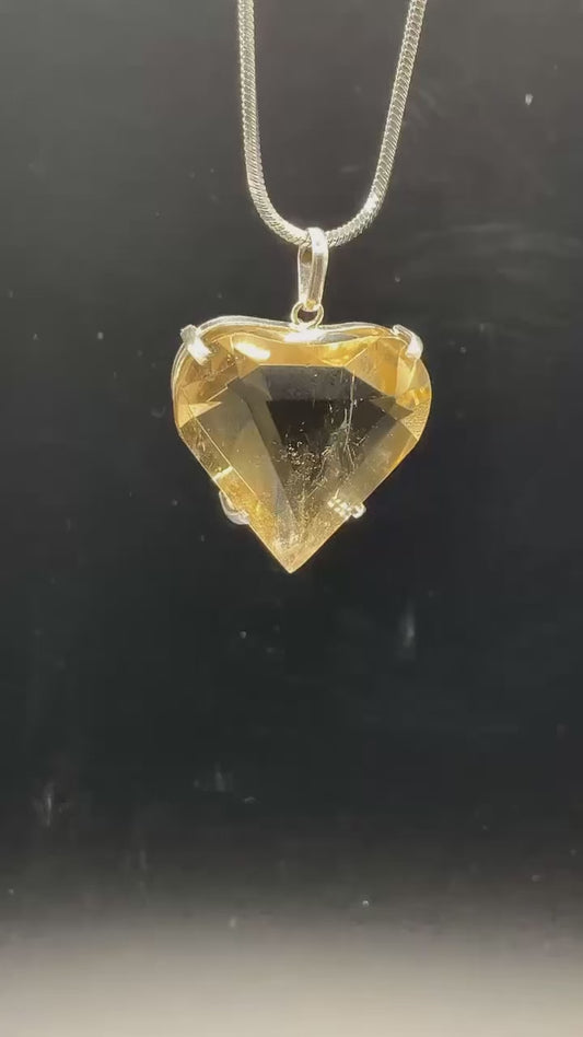 Citrine Faceted Hearts 950 Silver Pendant