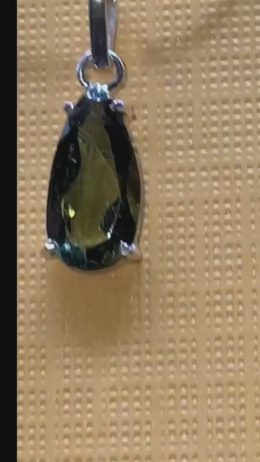 Dark Green Tourmaline Gemstone 950 Silver Pendant