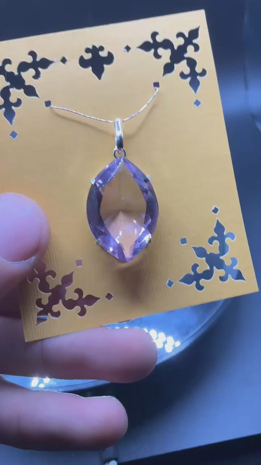 AAA Amethyst Faceted Eye 950 Silver Pendant